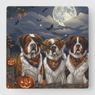Saint Bernard Halloween Spooky Vierkante Klok