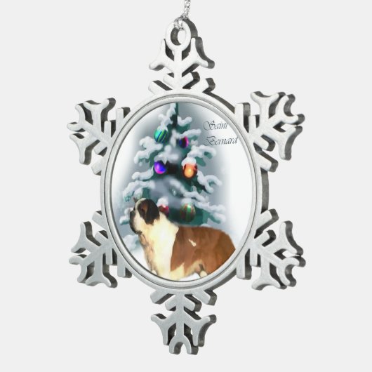 Saint Bernard Kerstmis Tin Sneeuwvlok Ornament (Rechts)