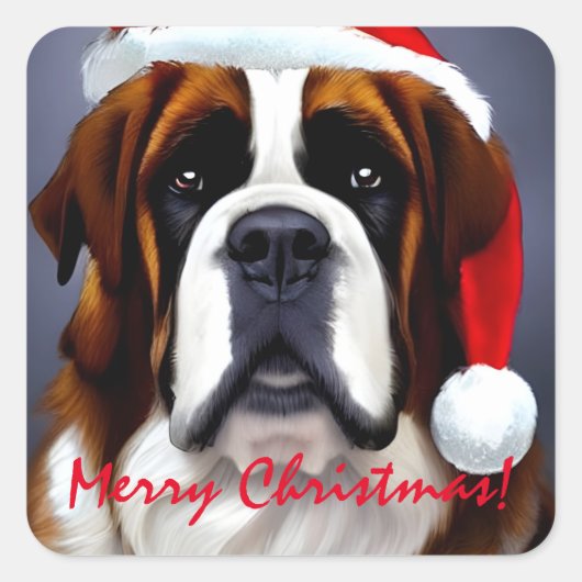 Saint Bernard Kerstmis Vierkante Sticker (Voorkant)