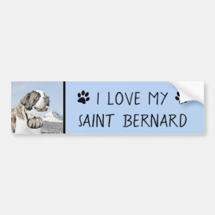 Saint Bernard Painting - Cute Original Dog Art Bumpersticker