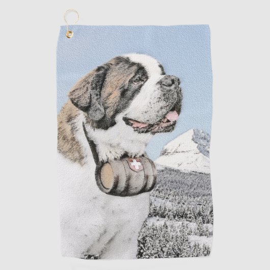 Saint Bernard Painting - Cute Original Dog Art Golfhanddoek (Voorkant)