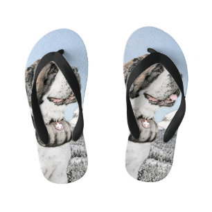 Saint Bernard Painting - Cute Original Dog Art Kinder Teenslippers