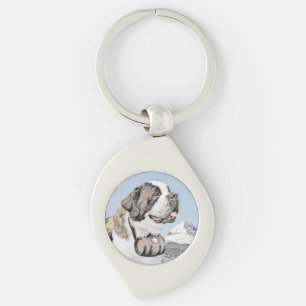 Saint Bernard Painting - Cute Original Dog Art Sleutelhanger