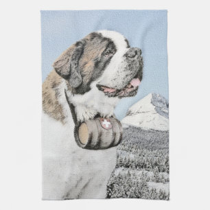 Saint Bernard Painting - Cute Original Dog Art Theedoek