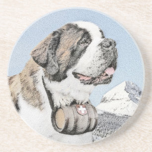 Saint Bernard Painting - Cute Original Dog Art Zandsteen Onderzetter