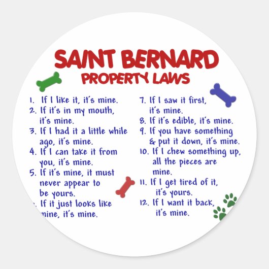 SAINT BERNARD Property Laws 2 Ronde Sticker (Voorkant)