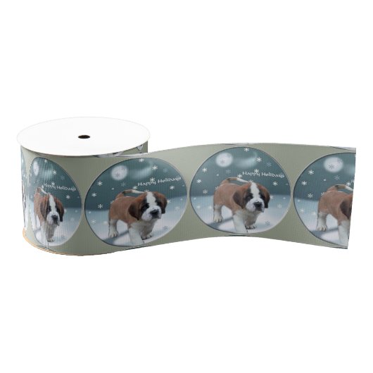 Saint Bernard Puppy Kerstmis Grosgrain Lint (Spoel)