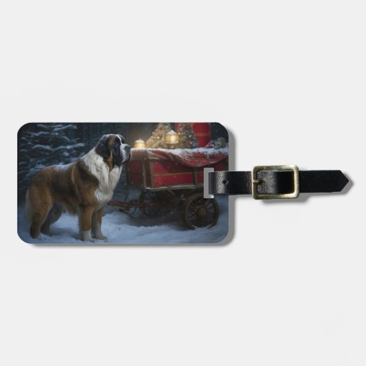 Saint Bernard Snowy Sleigh Kerstdecoratie Bagagelabel (Voorkant horizontaal)
