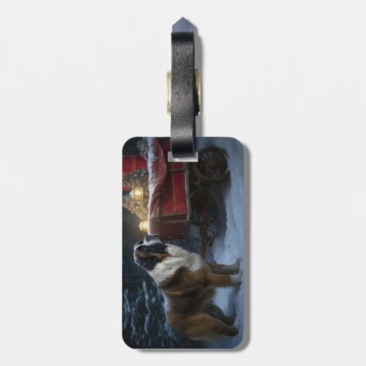 Saint Bernard Snowy Sleigh Kerstdecoratie Bagagelabel (Achterkant verticaal)