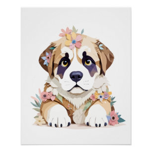 Saint Bernard Speelse Schattige Fun Dier Kleurrijk Perfect Poster