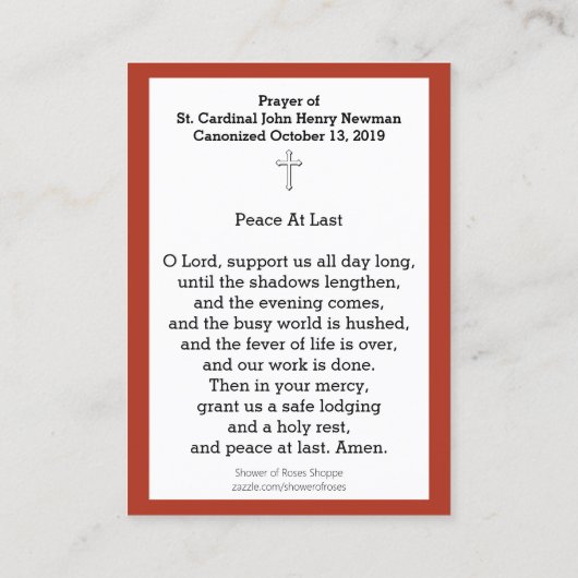 Saint-Cardinal John Henry Newman Carte Sainte Cath (Dos)