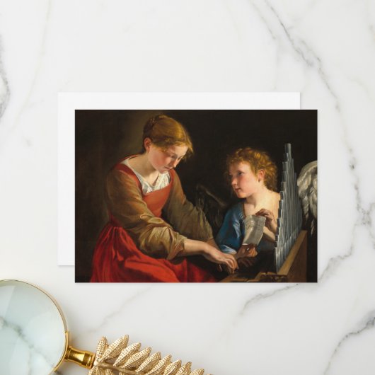 Saint Cecilia en een engel van Orazio Gentileschi Bedankkaart (Voorkant / Achterkant in situ)