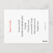 Saint Cecilia Prayer-kaart Briefkaart (Achterkant)