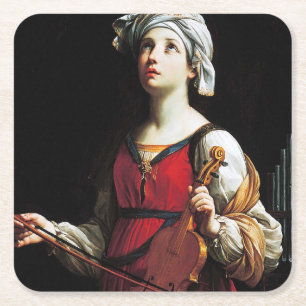 Saint Cecilia (St. Cecilia), Guido Reni Vierkante Kartonnen Onderzetter