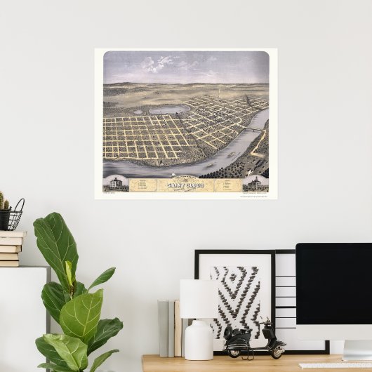 Saint Cloud, MN Panoramic Map - 1869 Poster (Thuiskantoor)