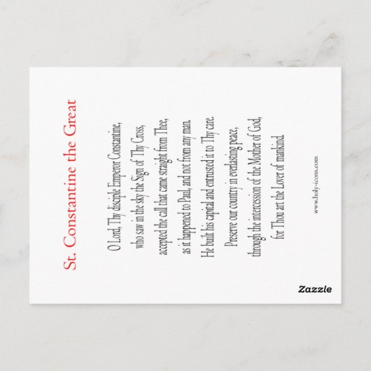 Saint Constantin la grande carte de prière (Dos)