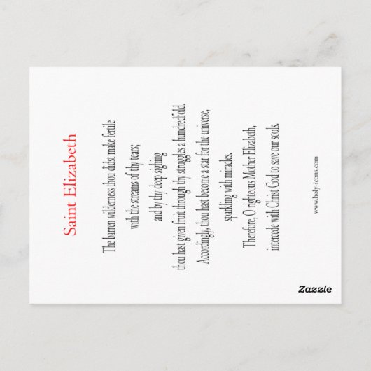 Saint Elizabeth Briefkaart (Achterkant)