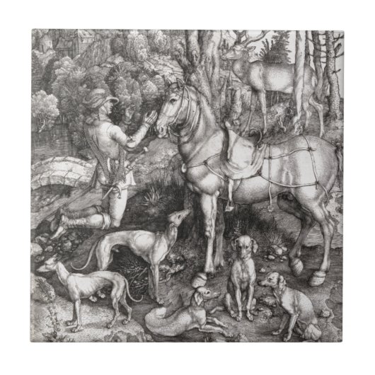 Saint Eustace Engraving door Albrecht Durer Tegeltje (Voorkant)