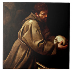 Saint Francis in Prayer (Christelijk) (Caravaggio) Tegeltje