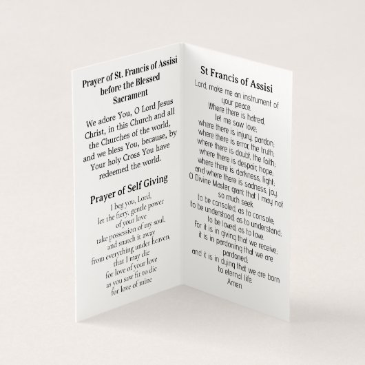 Saint Francis of Assisi Prayer Card  (Inside)