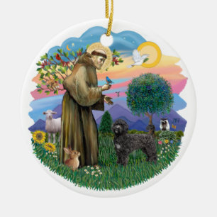 Saint Francis - Portugese waterhond (zwart) Keramisch Ornament