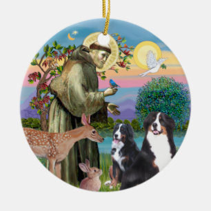 Saint Francis - Two Bernese Mountain Dogs Keramisch Ornament