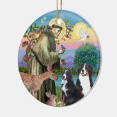 Saint Francis - Two Bernese Mountain Dogs Keramisch Ornament (Links)