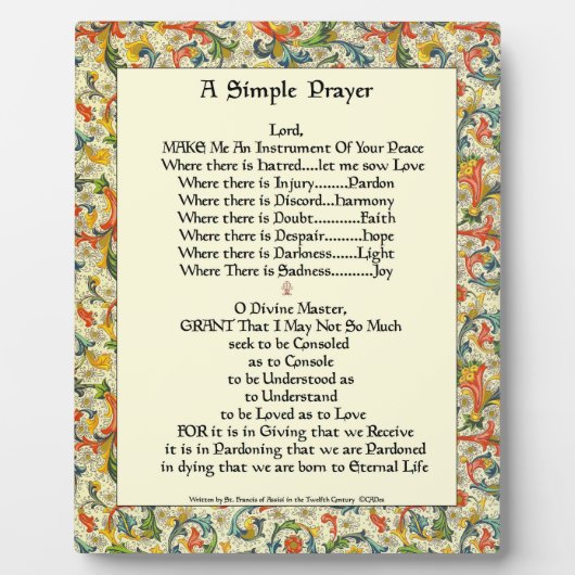 Saint-Francis van Assisi Eenvoudig gebed voor vred Fotoplaat (Voorkant)