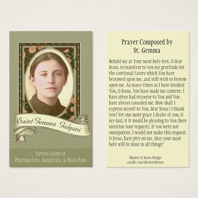 Saint Gemma Galgani Patron Saint Carte Sainte (Devant & derrière)