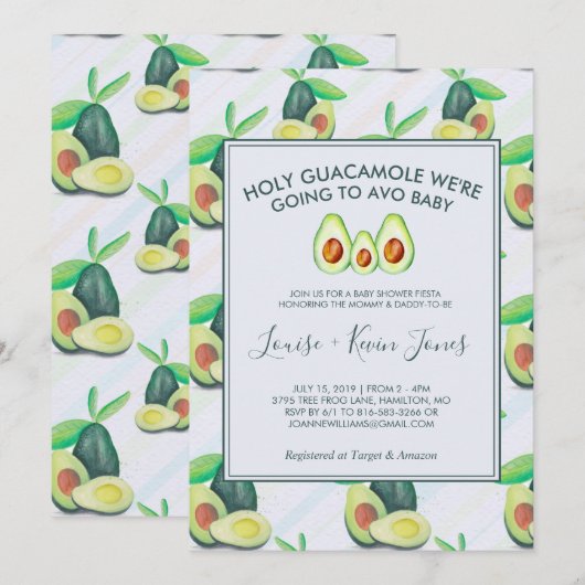 Saint-Guacamole | Invitation Baby shower Avocado (Devant / Derrière)