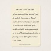 Saint Isidore, ouvrier agricole Prière religieuse (Dos)