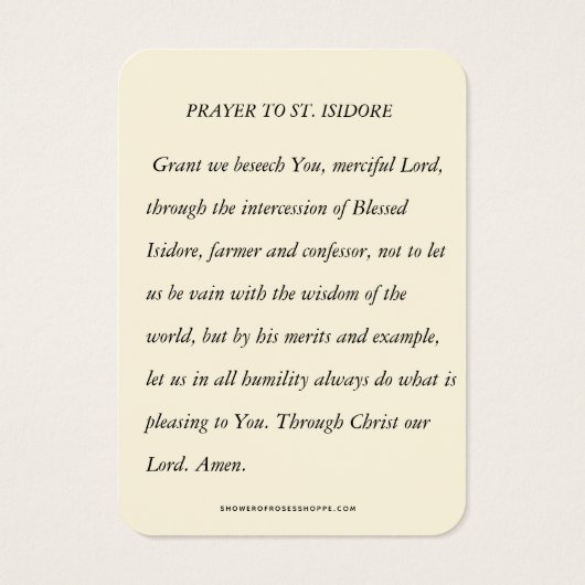 Saint Isidore, ouvrier agricole Prière religieuse (Dos)
