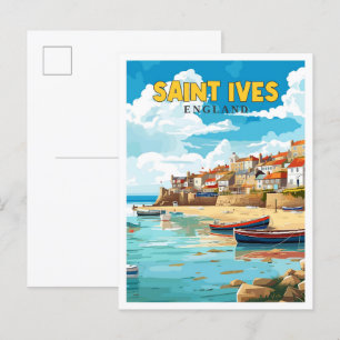 Saint Ives Engeland vintage reisillustratie Briefkaart