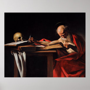 Saint Jerome Writing (door Caravaggio) Poster