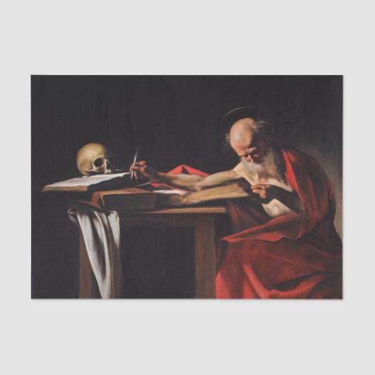Saint Jerome Writing (door Caravaggio) Tissuepapier (Voorkant)