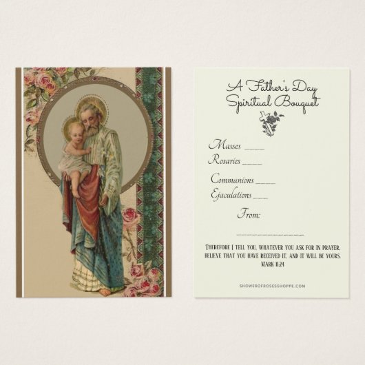 Saint Joseph Bouquet spirituel prière Carte Sainte (Devant & derrière)