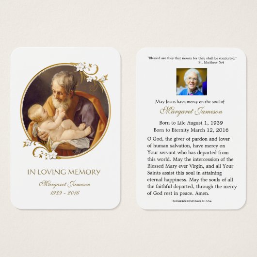 Saint Joseph Catholicisme Funeral Memorial Carte S (Devant & derrière)