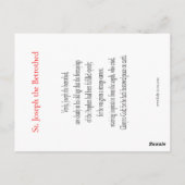 Saint Joseph la carte de prière des fiancés (Dos)