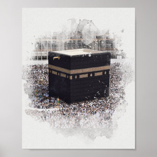 Saint Kaaba, Masjid Al Haram, waterverf illustrati Poster