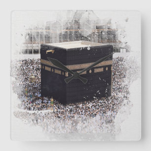 Saint Kaaba, Masjid Al Haram, waterverf illustrati Vierkante Klok