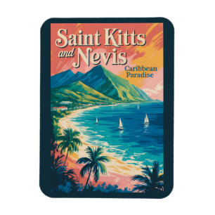 Saint Kitts en Nevis Landschapsillustratie Retro Magneet