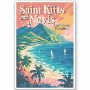 Saint Kitts en Nevis Landschapsillustratie Retro Sticker