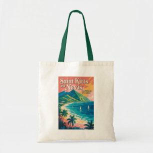 Saint Kitts en Nevis Landschapsillustratie Retro Tote Bag