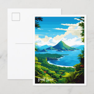 Saint Lucia Beach Art Vintage Travel Illustratie Briefkaart