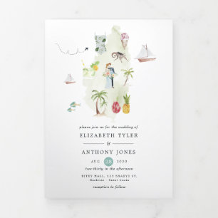 Saint Lucia Bestemming Trouwfoto Tri-Fold Auto Drieluik Kaart