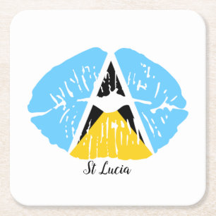 Saint Lucia Flag Vierkante Kartonnen Onderzetter