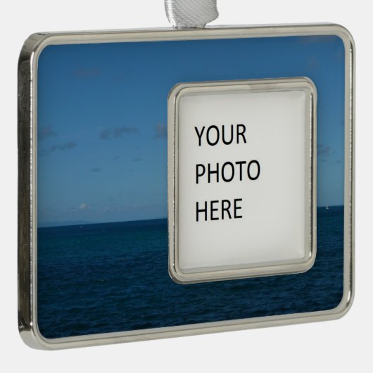 Saint Lucia Horizon Blue Ocean Verzilverd Kader Ornament (Rechts)