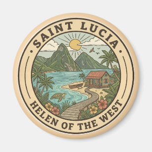 Saint Lucia Illustratie Reis Kunst Badge Magneet