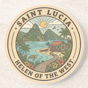 Saint Lucia Illustratie Reis Kunst Badge Zandsteen Onderzetter