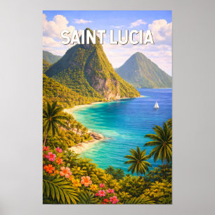Saint Lucia Illustratie Reis Kunst Vintage Poster
